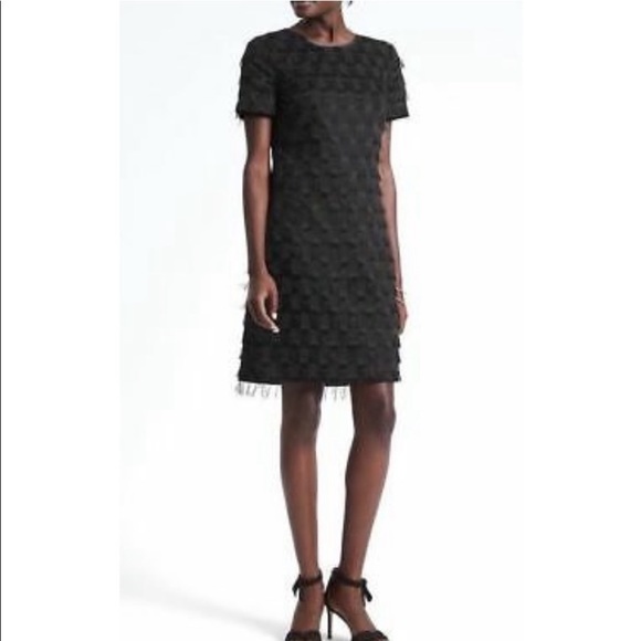 Banana Republic Fringe Dot Shift Dress Black 12 - Picture 1 of 6
